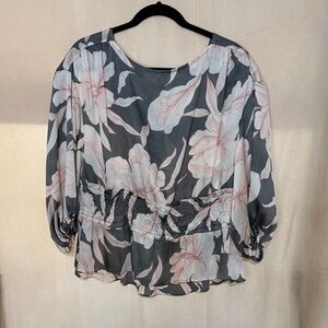 NWOT Floral Sheer Blouse - Gray and Pink